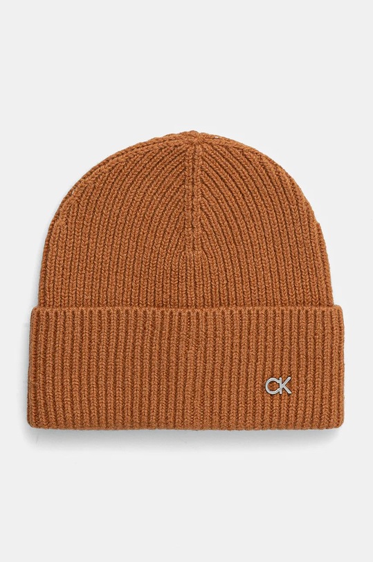 Vlněná čepice Calvin Klein vlna hnědá K60K612592