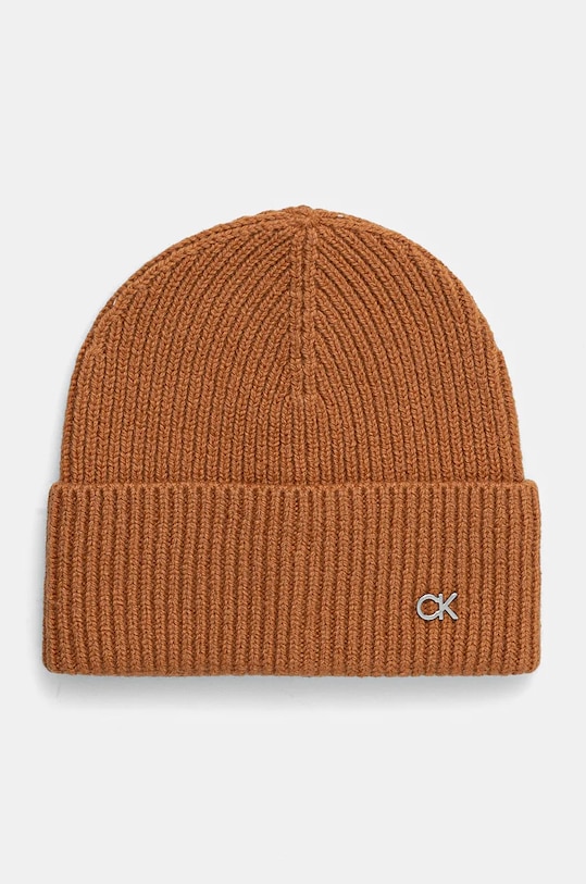 Vlněná čepice Calvin Klein vlna hnědá K60K612592