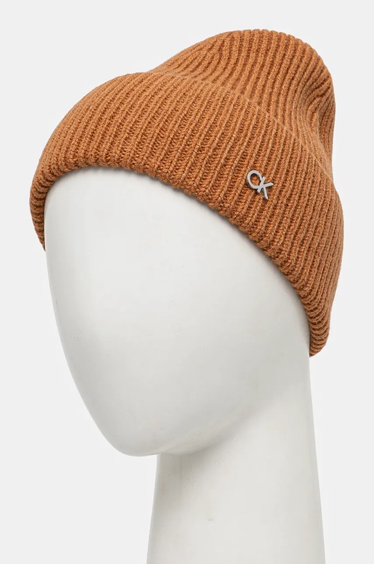 Vlněná čepice Calvin Klein K60K612592 hnědá AW24