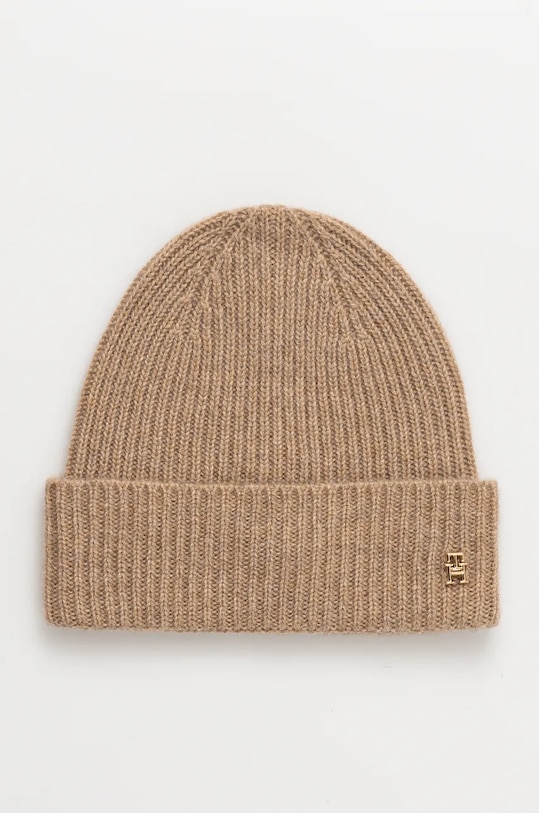 Kapa od kašmira Tommy Hilfiger bez uzorka smeđa AW0AW16623