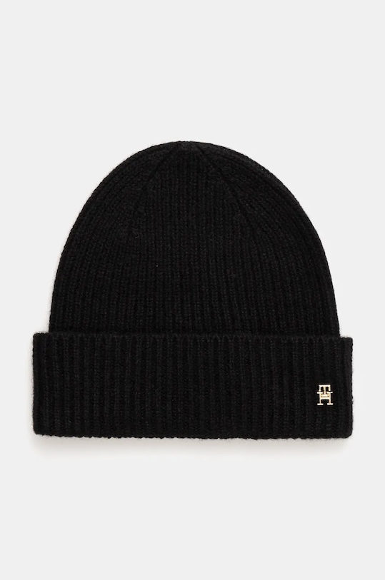 Kapa od kašmira Tommy Hilfiger bez uzorka crna AW0AW16623