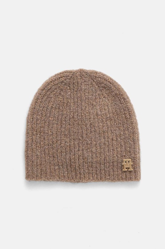 Vunena kapa Tommy Hilfiger bez uzorka bež AW0AW16624