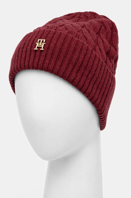 Vlněná čepice Tommy Hilfiger AW0AW16629 burgundské NC24