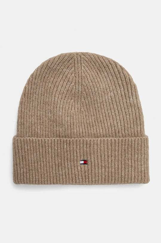 Čepice z vlněné směsi Tommy Hilfiger tenká béžová AW0AW16633