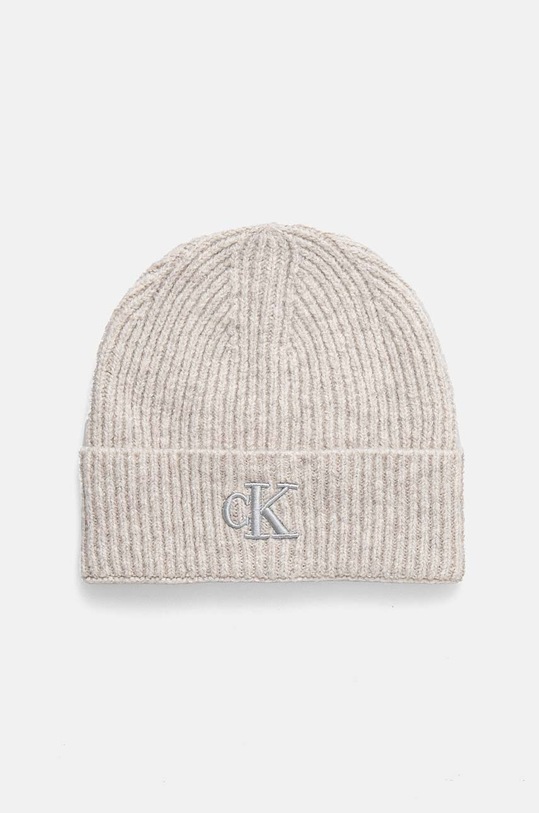 Čepice z vlněné směsi Calvin Klein Jeans s příměsí vlny šedá K60K612321