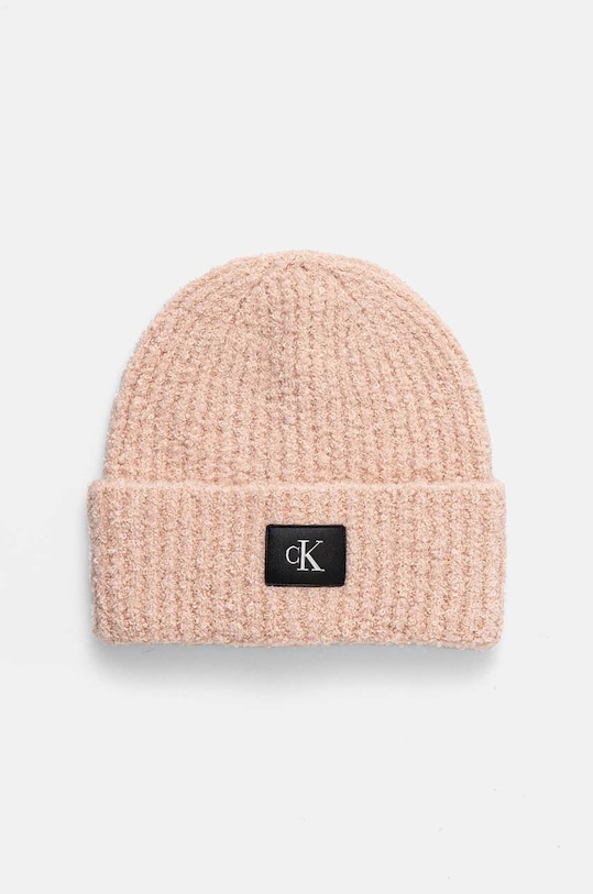 Вовняна шапка Calvin Klein Jeans аплікація рожевий K60K612652
