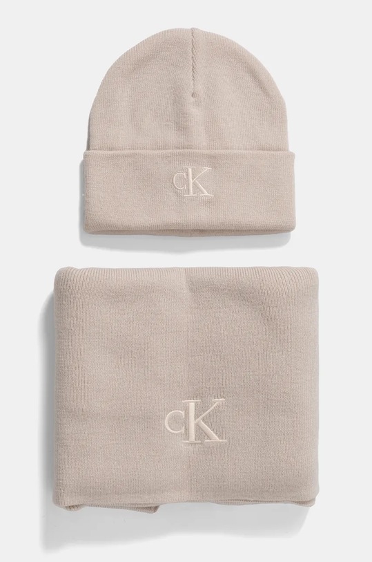 Čepice a šála Calvin Klein Jeans středně silná béžová K60K612666