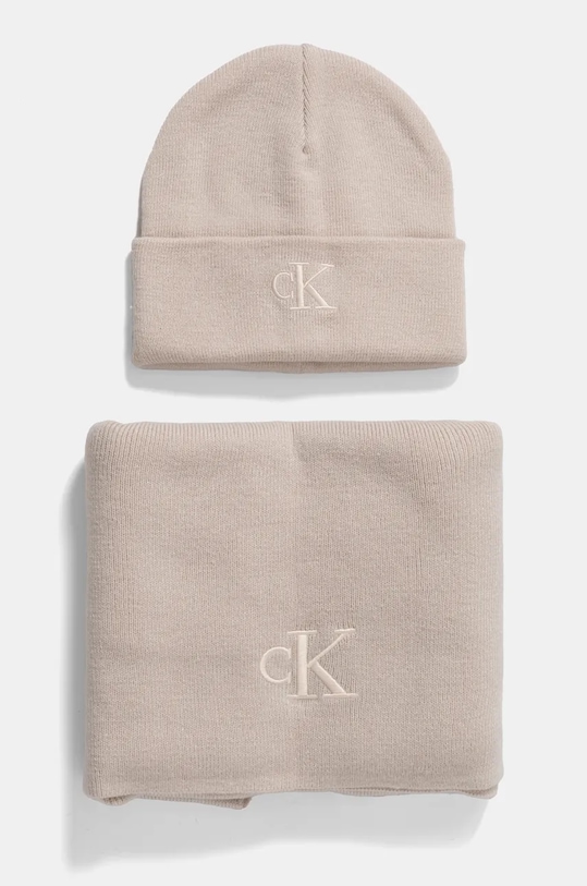 Calvin Klein Jeans palarie si esarfa uni bej K60K612666