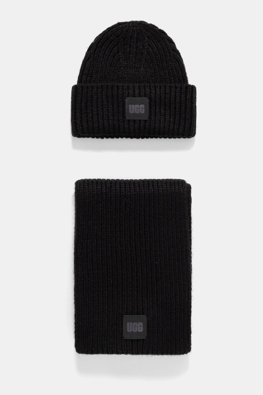 UGG czapka i szalik z domieszką wełny melanż czarny 101733