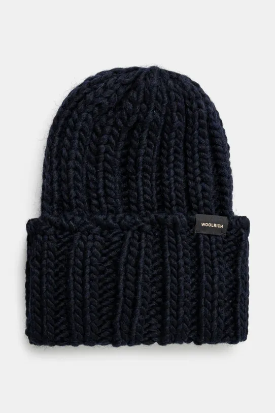 Vunena kapa Woolrich Chunky Beanie bez uzorka mornarsko plava CFWWAC0196FRUF0766.UF07
