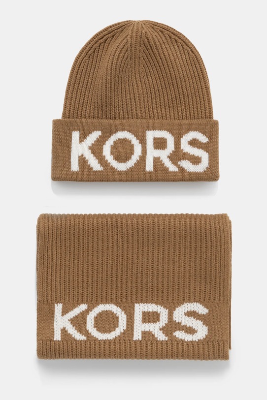 MICHAEL Michael Kors czapka i szalik z domieszką wełny z domieszką wełny brązowy 540005