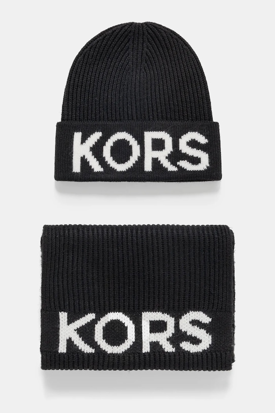 MICHAEL Michael Kors căciulă si eșarfă din amestec de lână print negru 540005