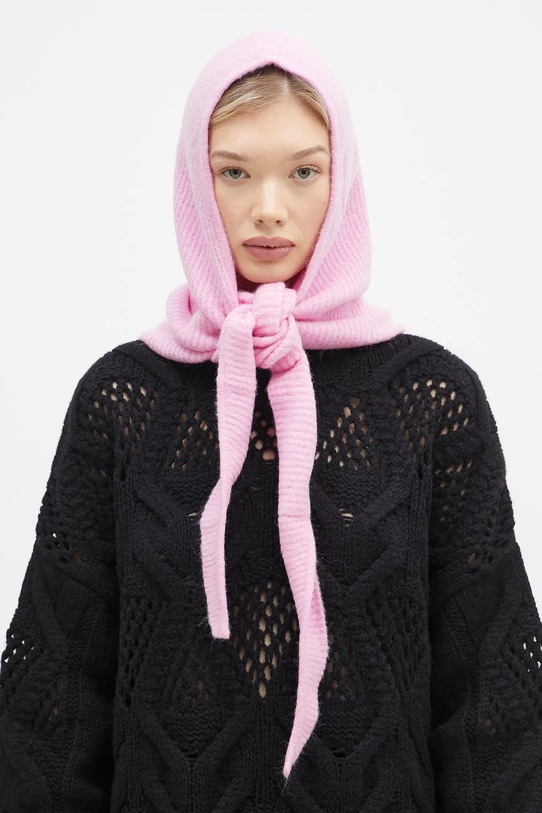 GANNI passamontagna Soft Wool Balaclava A6350 rosa AW24