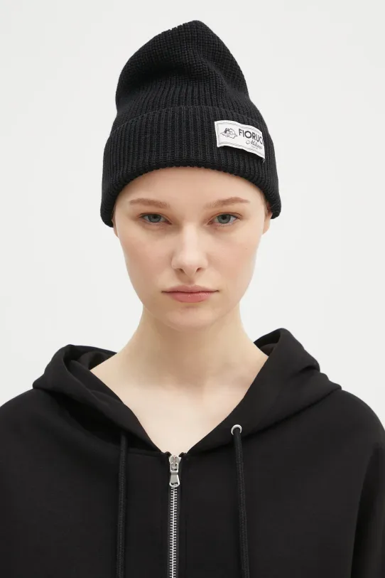 Σκουφί από μείγμα μαλλιού Fiorucci Knit Logo Beanie απλό μαύρο U01FPAHA216KN05BK01