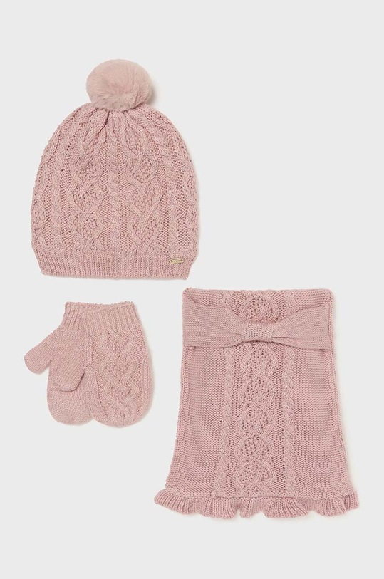 Čepice, nákrčník a dětské rukavice Mayoral s příměsí vlny růžová 10768.4C.Czapkakom.9BYH