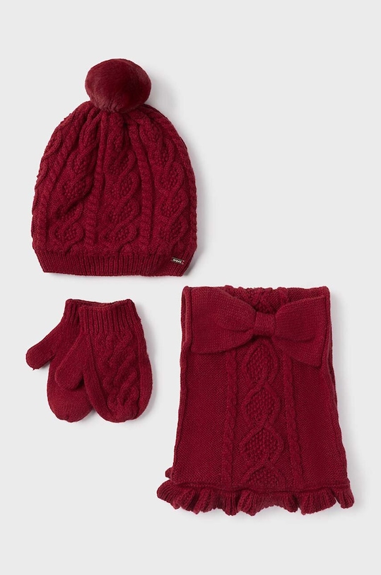 Mayoral czapka, komin i rękawiczki dziecięce z domieszką wełny czerwony 10768.4C.Czapkakom.9BYH