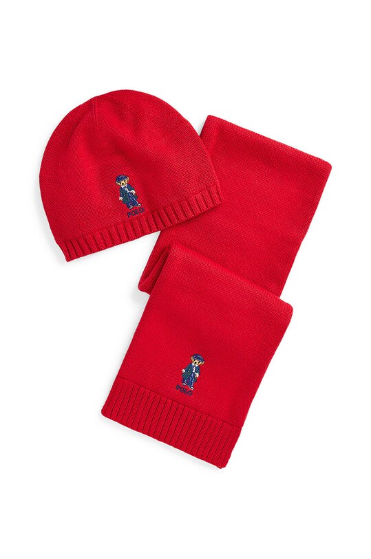 Παιδικό σκουφάκι και κασκόλ Polo Ralph Lauren βαμβάκι κόκκινο 313951763001