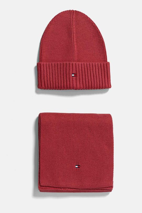 Tommy Hilfiger czapka i szalik bawełniany dziecięcy bawełna różowy AU0AU01937.G.9BYH