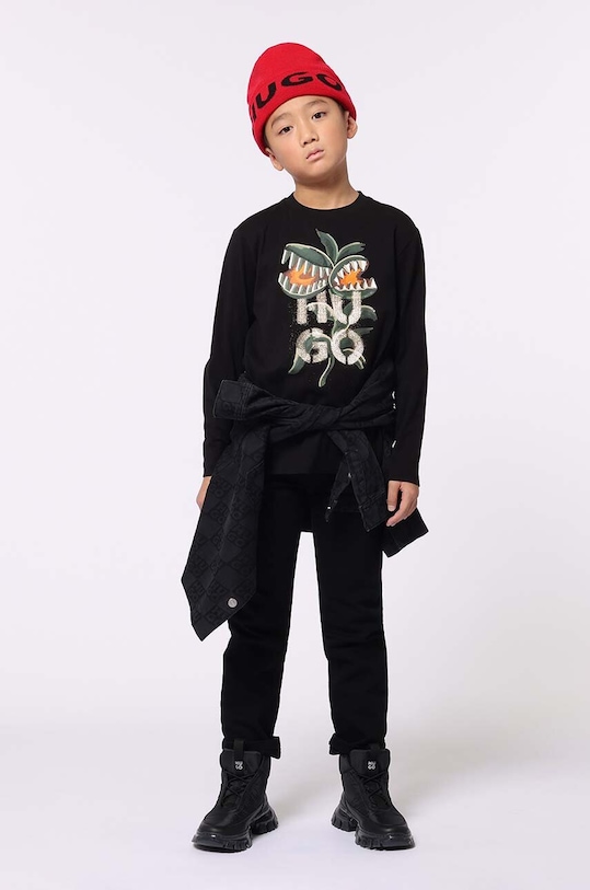 Παιδικός σκούφος από μείγμα μαλλιού HUGO κόκκινο G00289.