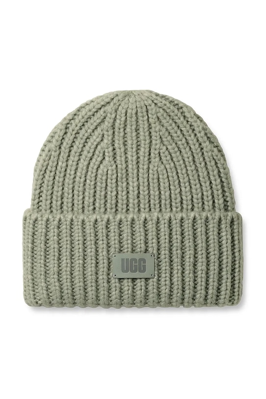 UGG czapka z domieszką wełny CHUNKY RIB BEANIE z domieszką wełny szary 21687.