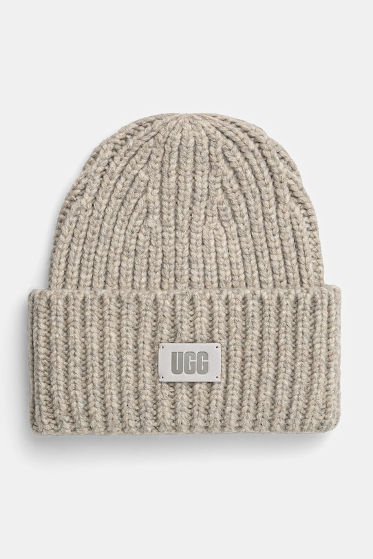Шапка с примесью шерсти UGG CHUNKY RIB BEANIE с добавлением шерсти серый 21687.