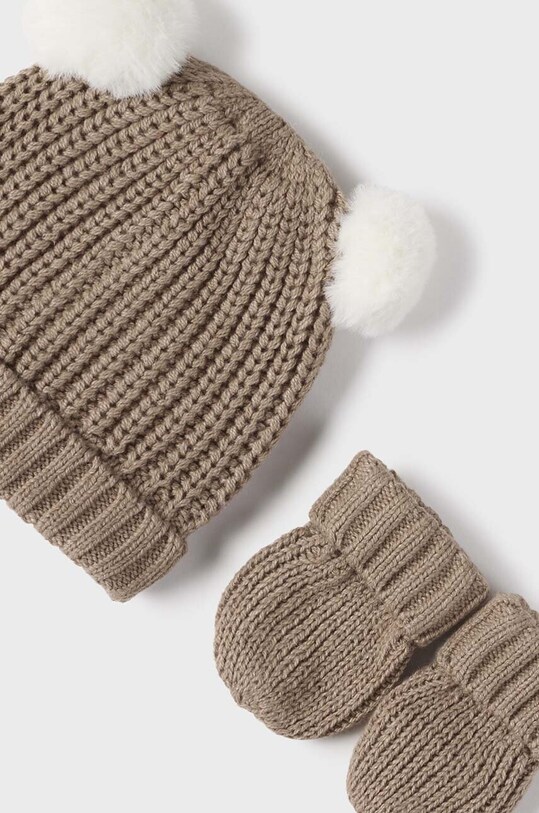 Дитяча шапка і рукавички Mayoral Newborn 9766.1J.Newborn.9BYH коричневий AW24