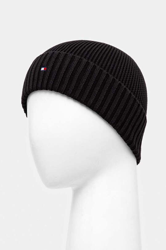 Detská bavlnená čiapka Tommy Hilfiger AU0AU01526.9BYH čierna AW24