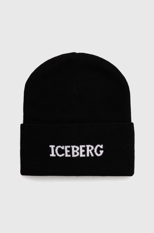 Iceberg czapka wełniana drobny wzór czarny 3042.9005
