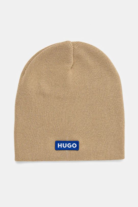 Hugo Blue caciula din bumbac uni bej 50521715