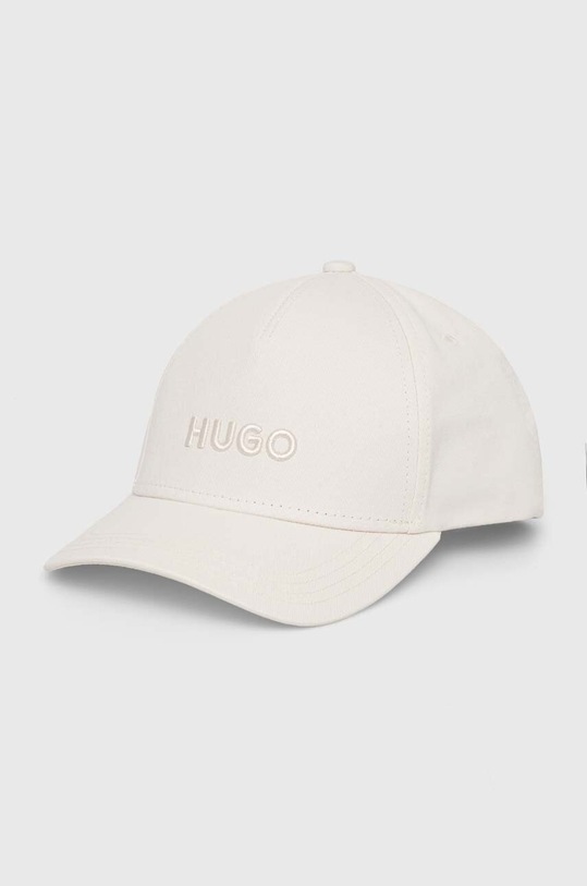 HUGO czapka z daszkiem bawełniana aplikacja beżowy 50518901