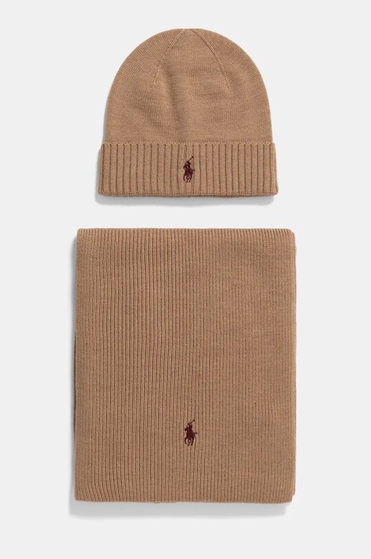 Шерстяная шапка и шарф Polo Ralph Lauren тонкий коричневый 710951146