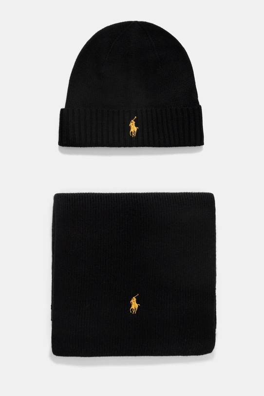 Шерстяная шапка и шарф Polo Ralph Lauren тонкий чёрный 710951146