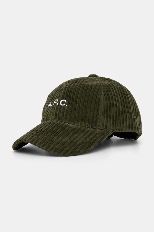 A.P.C. czapka z daszkiem sztruksowa casquette charlie bawełna zielony COEZQ.M24069