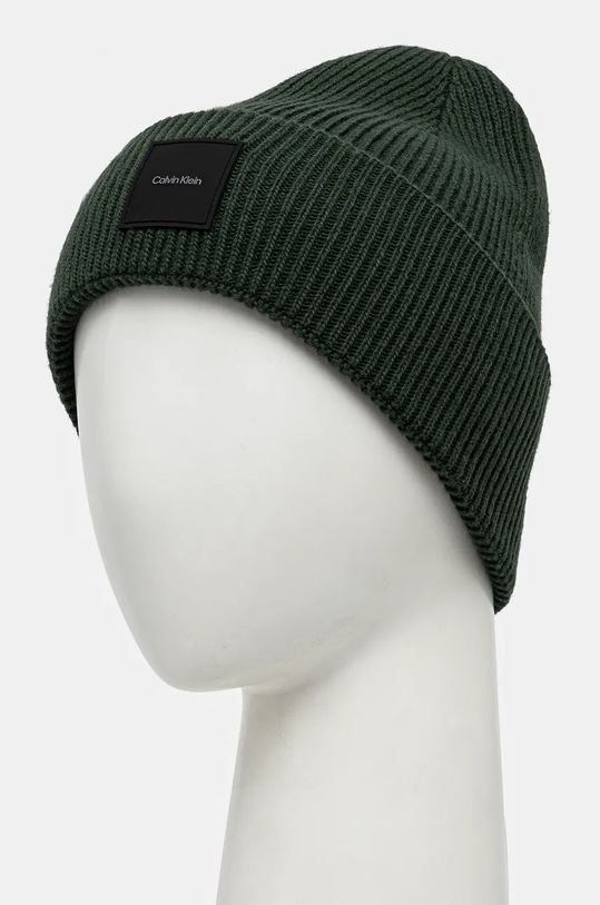 Čepice z vlněné směsi Calvin Klein K50K512356 zelená AW24