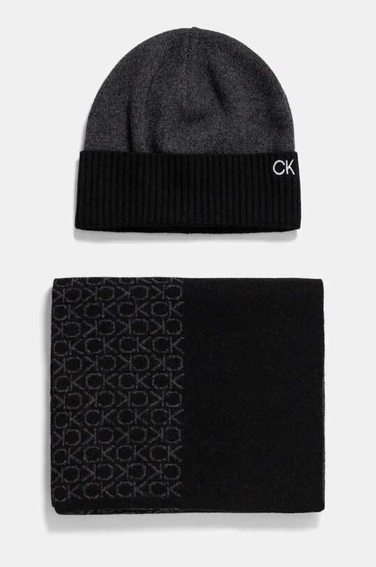 Calvin Klein caciula si esarfa din amestec de lana imprimeu negru K50K512390