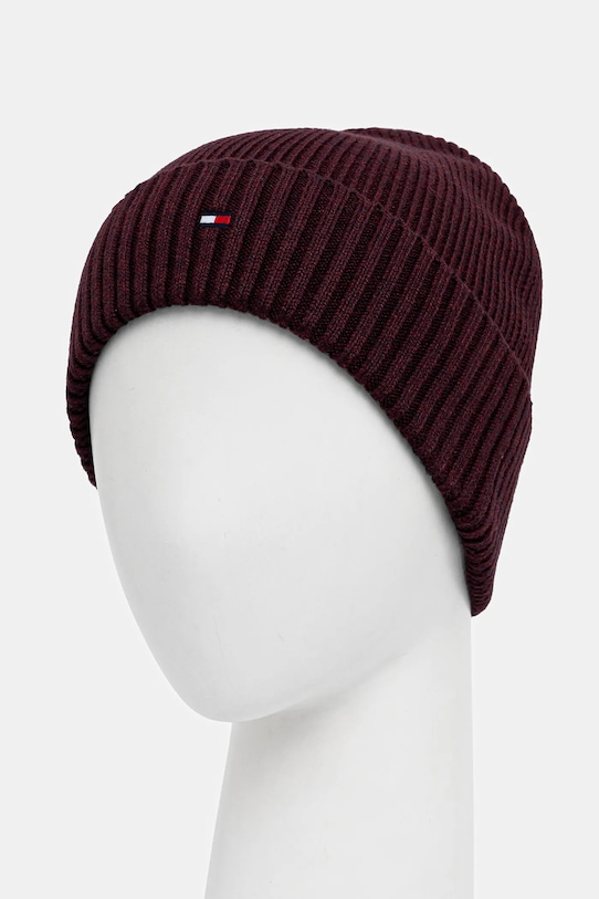 Čiapka s prímesou kašmíru Tommy Hilfiger AM0AM12796 burgundské NC25