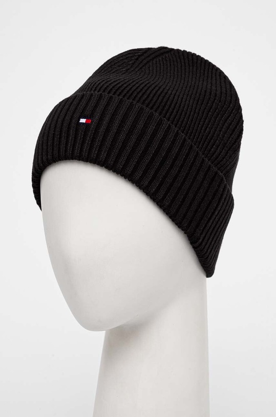 Σκουφί με μείγμα κασμίρ Tommy Hilfiger AM0AM12796 μαύρο AW24