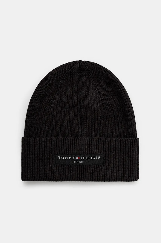 Βαμβακερό Σκούφος Tommy Hilfiger απλικέ μαύρο AM0AM12797