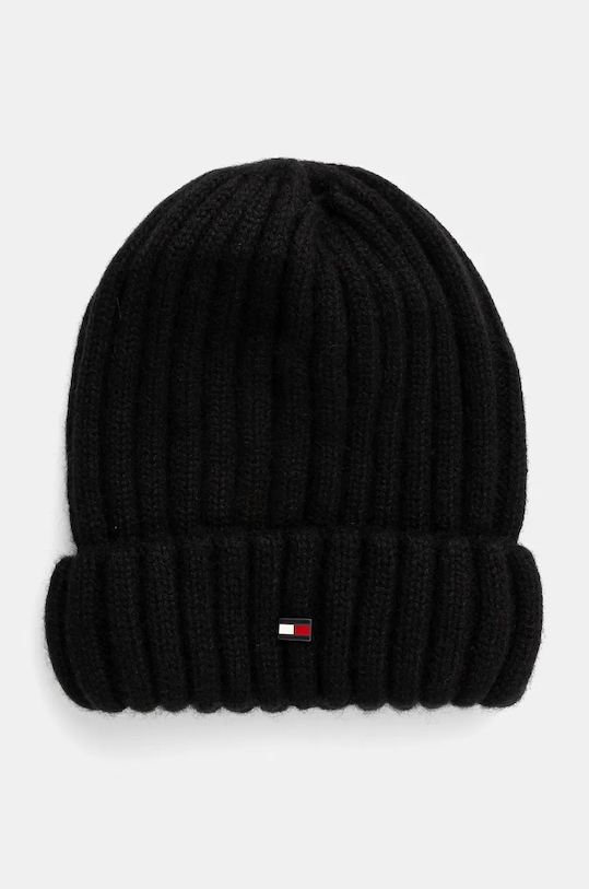 Tommy Hilfiger czapka wełniana wełna czarny AM0AM12798