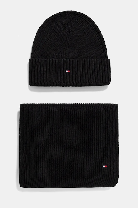 Kapa i šal s dodatkom kašmira Tommy Hilfiger bez uzorka crna AM0AM12937