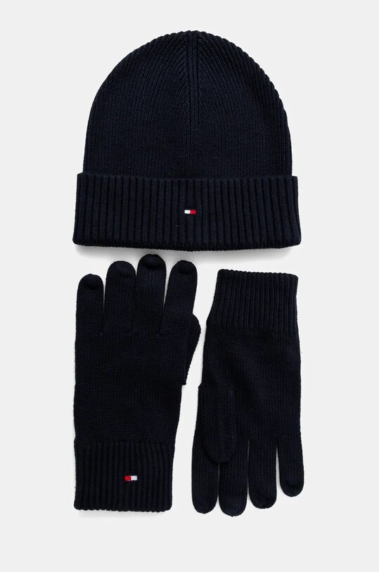 Čepice a rukavice s příměsí kašmíru Tommy Hilfiger s příměsí vlny námořnická modř AM0AM12938