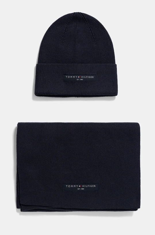 Pamučna kapa i šal Tommy Hilfiger bez uzorka mornarsko plava AM0AM13132