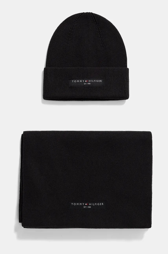 Pamučna kapa i šal Tommy Hilfiger bez uzorka crna AM0AM13132