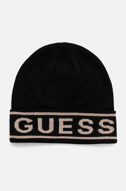 Шапка з домішкою вовни Guess LOGO BEANIE з додаванням вовни чорний M4BZ06.Z3H82