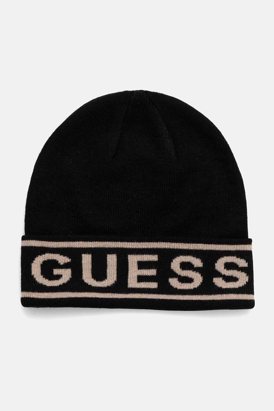 Guess czapka z domieszką wełny LOGO BEANIE z domieszką wełny czarny M4BZ06.Z3H82