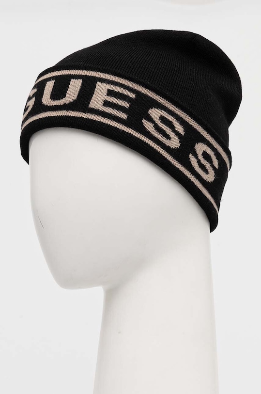 Akcesoria Guess czapka z domieszką wełny LOGO BEANIE M4BZ06.Z3H82 czarny