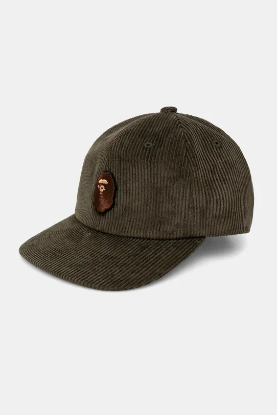 Manšestrová kšiltovka A Bathing Ape Ape Head Corduroy Cap nášivka zelená 1K80180004