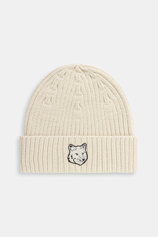 Maison Kitsuné wool beanie Bold Fox Head wool beige MM06111KT1022