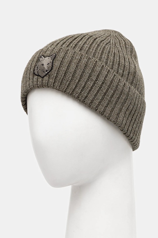 Maison Kitsuné czapka wełniana Bold Fox Head MM06111KT1022 zielony AW25