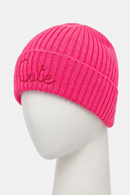 United Colors of Benetton czapka z domieszką wełny 6LOWDA015 różowy AW24